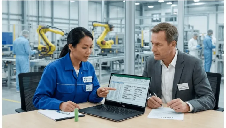 Manufacturing quality inspection meeting in industrial factory